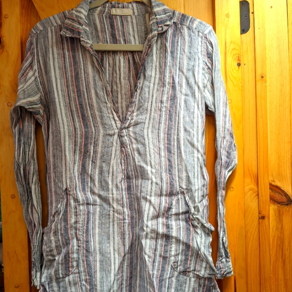 CP Shades Teton Linen tunic Pink Grey White stripe